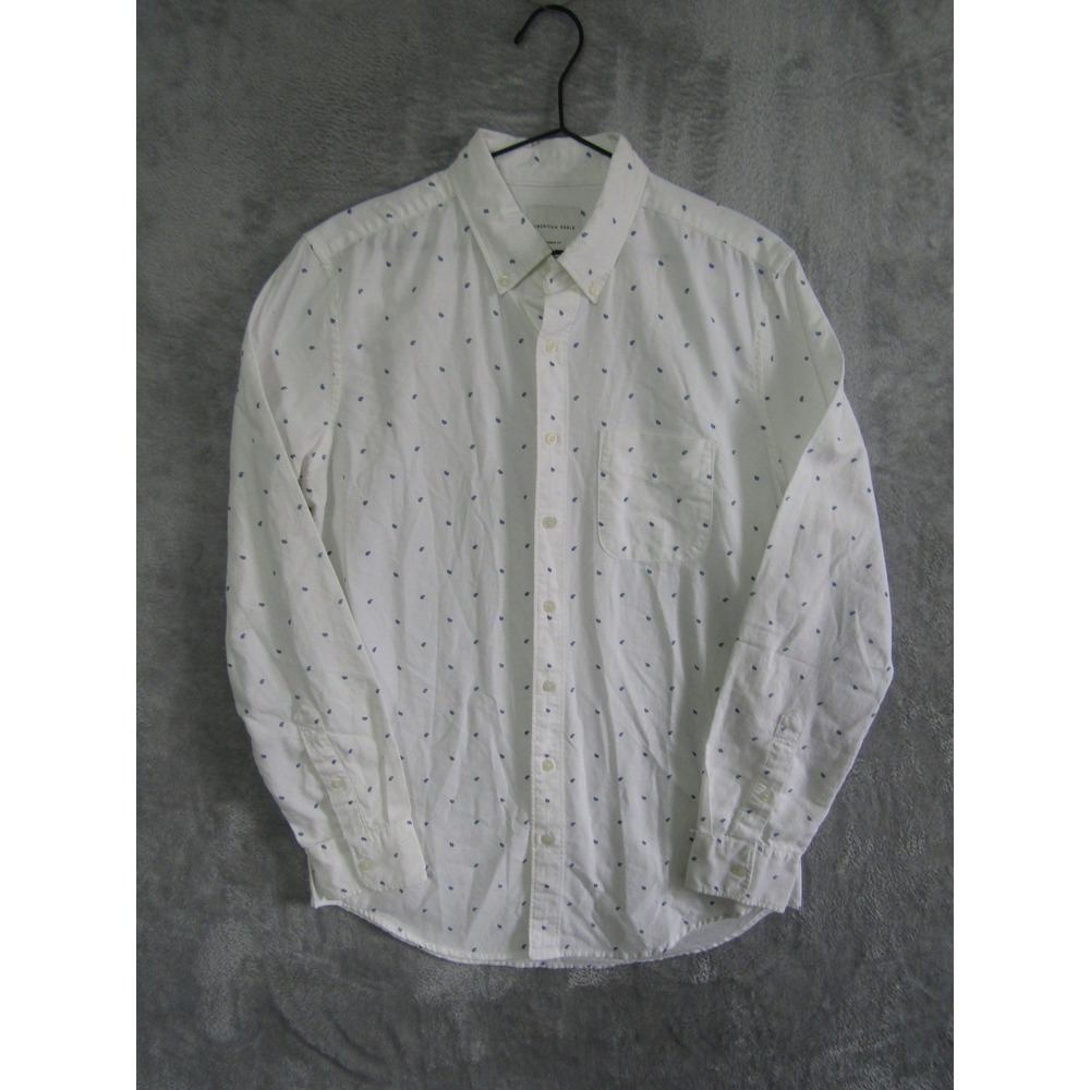 American Eagle Classic Fit White Paisley Print Button Down Shirt Sz MT Casual